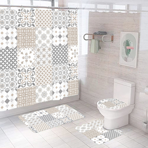 Ensemble de salle de bain 4 pièces écologique, imperméable, design moderne et luxueux, comprenant un rideau de douche, un tapis de bain et un tapis de douche en polyester - Product Image 2