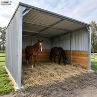 Abri pour chevaux en métal avec toit ondulé et murs doublés, kit de préfabriqué pour enclos