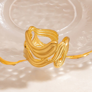 Geometric Stainless Steel Open <b>Ring</b> 18K Gold Plated Unisex Fashion Jewelry Gift - Product Image 3