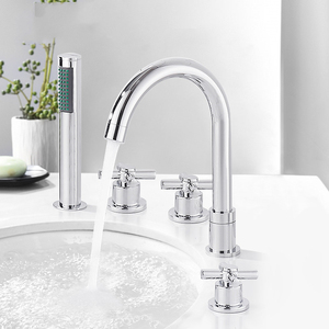 <span class=keywords><strong>Robinet</strong></span> de baignoire moderne en laiton à 5 trous pour montage sur pont, avec douchette à main, mitigeur 3 poignées à débit élevé, cartouche céramique, pour salle de bain - Product Image 3