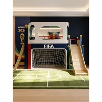 Lit mezzanine pour enfants JS Luxury en bois massif sur le thème du football avec filet de but de football, jeu sportif personnalisé pour garçons, idéal pour hôtels et appartements.