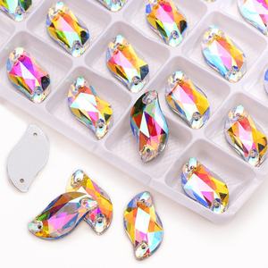 Strass en verre cristal cousus à la main, à fond plat, à double trou, en forme de diamants spéciaux, accessoires de vêtements DIY pour mariage - Product Image 4