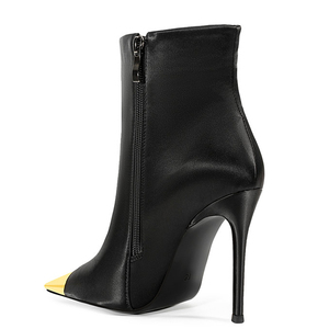 Bottines à talon aiguille dorées à bout métallique pour femme, grande taille 45, sexy, à talons hauts, avec fermeture éclair latérale, coupe large - Product Image 4