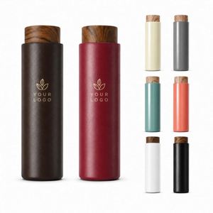 Custom Logo 400ml Vacuum Insulated Stainless Steel Water <b>Bottle</b> with Wood Grain Lid Leakproof Thermal Flask for Corporate Gift - Product Image 1