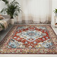 Tapis de sol fin en velours polyester style bohème, à poils ras, pour salon, avec envers en plastique, résistant à l'usure, facile à réparer, grand format