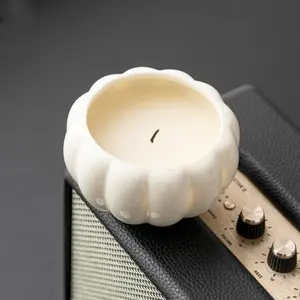 Cadılar bayramı kabak kabartmalı tasarım yüksek kalite yuvarlak seramik renkli balmumu kavanoz Tealight isıtıcıları kokulu mumluk ev için