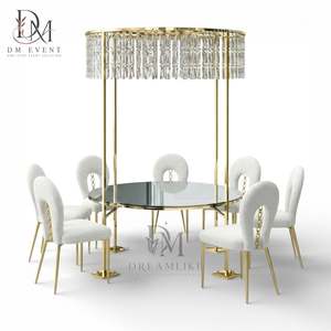 Table de réception de mariage ronde en acier inoxydable doré avec canopy en cristal et plateau en verre trempé miroir – Vente en gros - Product Image 2