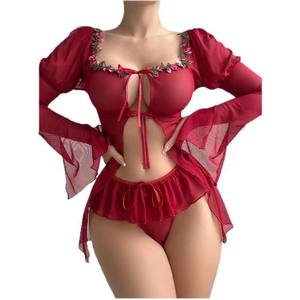 Nouvelle lingerie sexy ODM, ensemble <span class=keywords><strong>en</strong></span> dentelle à manches longues, perspective <span class=keywords><strong>en</strong></span> <span class=keywords><strong>maille</strong></span>, avec contrôle de la lumière, écologique - Product Image 1