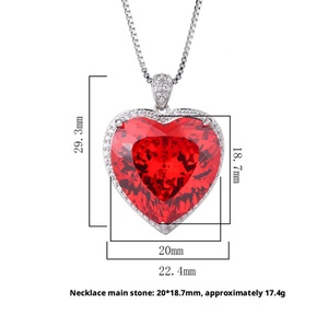 High Quality 20*20mm Heart Cut Cubic Zirconia Pendant Jewelry Trendy Bright Finish Eco-friendly Copper Large Red Heart Necklace - Product Image 6