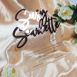 Lucite or <span class=keywords><strong>Rose</strong></span> personnalisé en plastique transparent unique découpé au laser miroir acrylique noms acrylique cartes d'invitation <span class=keywords><strong>de</strong></span> mariage cartes d'invitation - Product Image 3