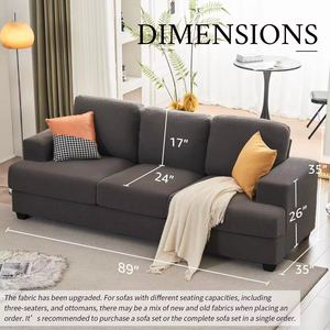 Canapé sectionnel Sans Modern Luxury 3 places en tissu gris avec sièges profonds, dossier carré et accoudoirs encastrés pour salon - Product Image 1