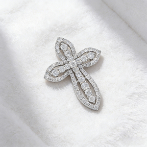 CUSTOM SILVER 10K/14K/18K GOLD PLATED LAB GROWN CVD DIAMOND CLASSIC ENGAGEMENT GIFT SWEATER <b>CHAIN</b> NECKLACE <b>CROSS</b> PENDANT - Product Image 2
