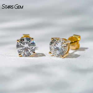 Starsgem Luxury 2ct 6.45mm Round Brilliant Cut Lab Grown Diamond Color D 18K Gold Rhodium Plated Women's <b>Stud</b> <b>Earrings</b> - Product Image 1