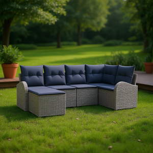 Grey Synthetic Poly Rattan Garden <b>Sofa</b> <b>Set</b> With Cushions Outdoor Furniture Contemporary Design - Product Image 2