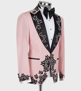 Nuovo Abito da Uomo Rosa con Motivo Ricamato, Monopetto, per Business e Tempo Libero, Vestibilità Slim, per Sposo - Product Image 3