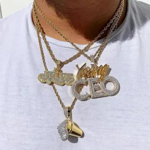 2023 Iced Out Bling Tennis Chain Rope Chain Men Boy Hip Hop Jewelry Micro Pave 5A CZ Letter young CEO Pendant Necklace