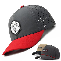 Casquette de baseball en polyester et élasthanne avec patch en caoutchouc personnalisé en gros pour hommes, casquette de golf à 6 panneaux, découpe au laser, trou imperméable