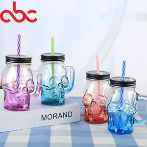 Chai thủy tinh với Emboss logo và xử lý 500ml Glass Juice Mason Jar và chai với thiếc nắp và rơm