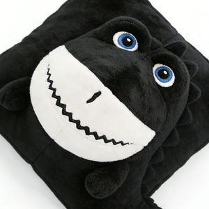 Customized Shark plush pillow, Square shark cushion, Black <b>white</b> shark <b>throw</b> pillow, Shark face plush toy - Product Image 2
