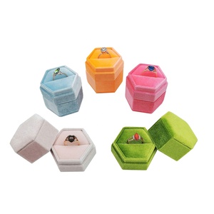Stock Display velvet ring box Colorful Hexagonal ring boxes jewellery packaging custom jewelry box packaging