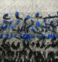 Tissu en maille noir avec plumes d'autruche faites à la main, sequins et mini-perles argentées pour robes de soirée longues pour femmes - Vente en gros