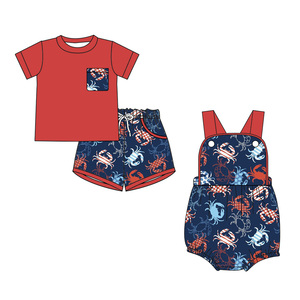 Conjunto de 2 piezas de ropa casual para bebé niño, estampado de cangrejo del 4 de julio, 95% algodón, 5% elastano, para primavera y otoño - Product Image 1