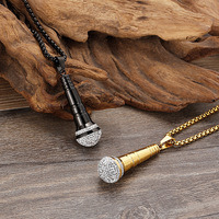 Pendentif Microphone en Acier Inoxydable Plaqué Or avec Zircons Pavés pour Hommes, Style Hip Hop Rock, Bijou Tendance