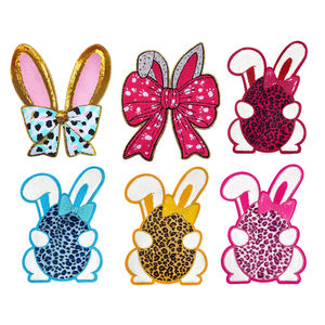 Low Moq Bow Rabbit <b>Letter</b> Glitter Sequin Patches Happy Easter <b>Iron</b> <b>On</b> Custom Large Chenille Patch For Clothing - Product Image 1