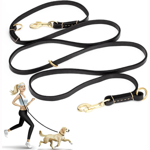 Sans enchevêtrement 2 animaux <span class=keywords><strong>de</strong></span> compagnie en cuir véritable chiens laisse glisser mains libres double démêler 360 Rotabl Double laisse pour chien avec 360 mousqueton pivotant - Product Image 2