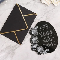 Venta al por mayor de alta calidad personalizado acrílico negro menú lámina blanca Floral boda invitación calidad papel tarjetas Anime música estilo
