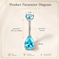 Piercing de nombril en titane ASTM F136 avec zircon brillant en forme de goutte d'eau, bijou de corps tendance pour fête