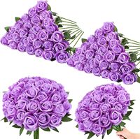 Bunga Buatan Grosir Kelopak Mawar Sutra Ungu Palsu Tangkai Panjang untuk Hari Valentine Buket Pernikahan Dekorasi Rumah Pesta