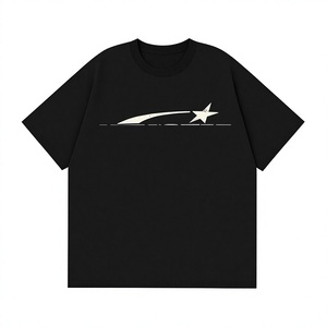 Camiseta Negra de Manga Corta para Hombre con Estampado Gráfico de Estrellas, Cuello Redondo, Corte Regular Informal, Jersey de Algodón Transpirable, Ropa Urbana - Product Image 4