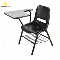 Chaise d'étudiant ergonomique avec tablette d'écriture, cadre métallique durable et panier de rangement pour salle de classe, bureau et salle de formation