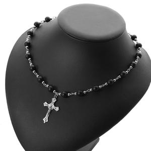 Nuova <span class=keywords><strong>Collana</strong></span> <span class=keywords><strong>Rosario</strong></span> <span class=keywords><strong>con</strong></span> Ciondolo a Croce in Metallo, Pietra di Vetro da 8mm e Onice Nero, Gioielli alla Moda per Uomo e Donna - Product Image 3