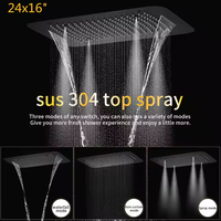 Système de douche contemporain commercial en laiton thermostatique, à effet pluie, cascade et brume, noir, montage encastré, massage, appartement, hôtel