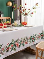Nappe de Noël à fleurs Poinsettia personnalisable pour intérieur/extérieur Tissu résistant aux éclaboussures avec techniques tissées