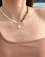 Collier demi-collier fait main en perles d'eau douce et en tourmaline colorée, longueur personnalisée, collier ras du cou en acier inoxydable doré, fermoir OT