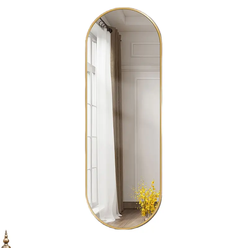 Fornecimento de fábrica grande ouro longo decoração de parede decoração vintage moldura de metal espelho de parede oval espelho espejo