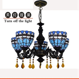 Tiffany Baroque Style Chandelier Blue Stained Glass Lamp <strong>Shade</strong> 5 <strong>Lights</strong> Pendant <strong>Light</strong> Highlights for Living Room <strong>Bedroom</strong> Hotel - Product Image 6