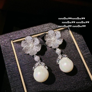 Orecchini da principessa sirena con perline tahitiane di mare profondo fiori ricchi zirconi e gioielli in ottone ciondolo in acciaio inossidabile - Product Image 5