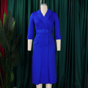 Damen Casual Office Midi Länge Hemd Kleid V-Ausschnitt Halbarm Knopf Einfarbig Gestrickt Print Design Kleid - Product Image 6