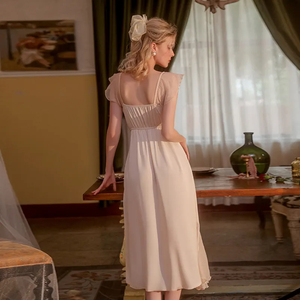 Ropa de Dormir de Lujo Ligero para Mujer, Estilo Francés, Camisón de Seda con Parches de Malla, Vestido Largo de Noche para Dama - Product Image 2