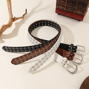<span class=keywords><strong>Ceinture</strong></span> <span class=keywords><strong>en</strong></span> cuir cloutée <span class=keywords><strong>en</strong></span> forme d'oeil avec strass <span class=keywords><strong>Ceinture</strong></span> à boucle ardillon <span class=keywords><strong>argent</strong></span>ée - Product Image 4