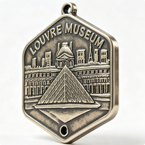 Épinglette Souvenir Musée du Louvre en Alliage de Zinc Plaqué Argent, Forme Irrégulière, Motif Pyramidal en Relief, Confection Façonnée par Estampage - Product Image 4