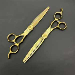 Ciseaux à effiler en acier Damas doré de 7 pouces pour droitiers, pour coiffeurs et barbiers - Product Image 5