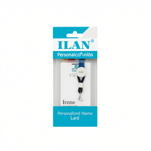 Lanière personnalisée avec nom Ilan 45 cm avec clip pour carte d'identité, accessoire Irene 8 pièces - Product Image 1