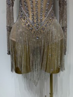 Nouvelle combinaison sexy en strass pour femme, combinaison en maille transparente scintillante, tenue de scène, danse, boîte de nuit, soirée