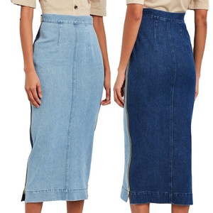 Falda Larga de Mezclilla Bicolor para Mujer, Diseño Moderno 2025, Falda Maxi Vaquera - Product Image 1