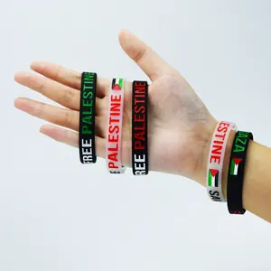 Snelle Levering Groothandel Op Maat Polyester Vlag Armband Siliconen Rubber Palestine Polsbandjes